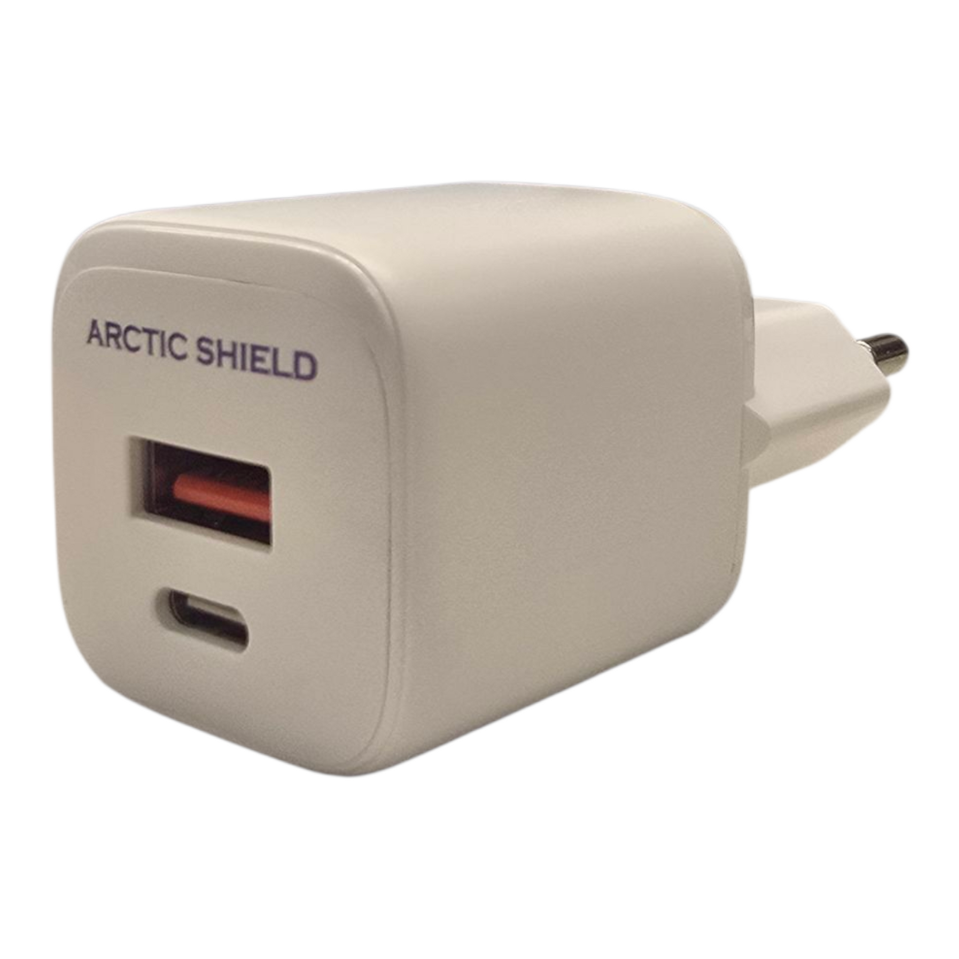 Arctic Shield 33W USB-C + USB-A seinälaturi – Valkoinen pakkauksessa
