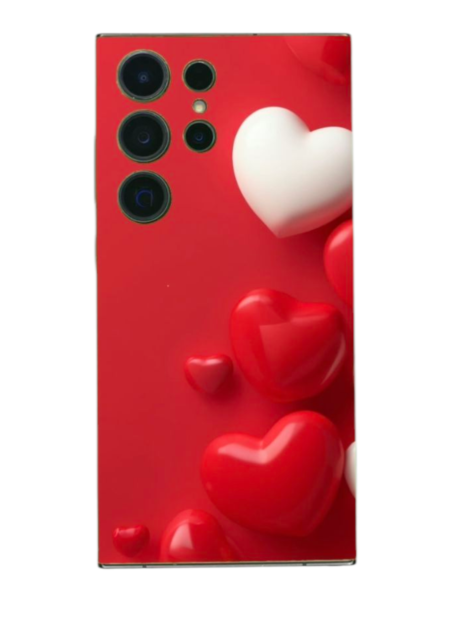 BackSkin Heart Pop – puhelimen takakalvo sydänkuviolla ja punaisella taustalla