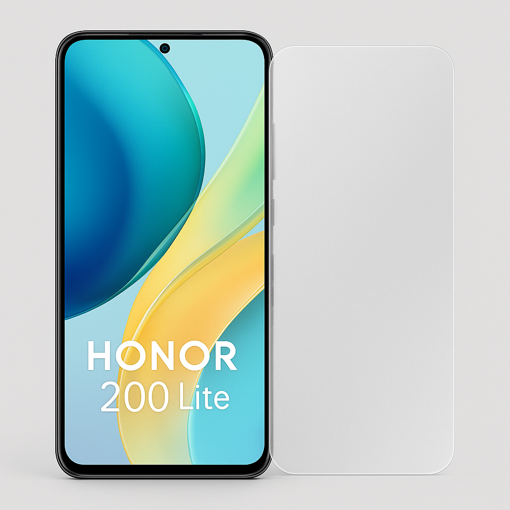Honor 200 Lite puhelin ja hydrogeeli panssarikalvo vierekkäin