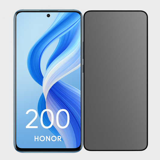 Honor 200 Lite puhelin ja mattapintainen privacy panssarikalvo vierekkäin