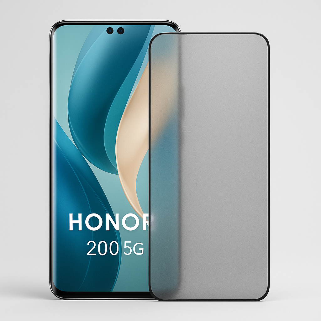 Honor 200 5G puhelin ja mattapintainen panssarikalvo vierekkäin