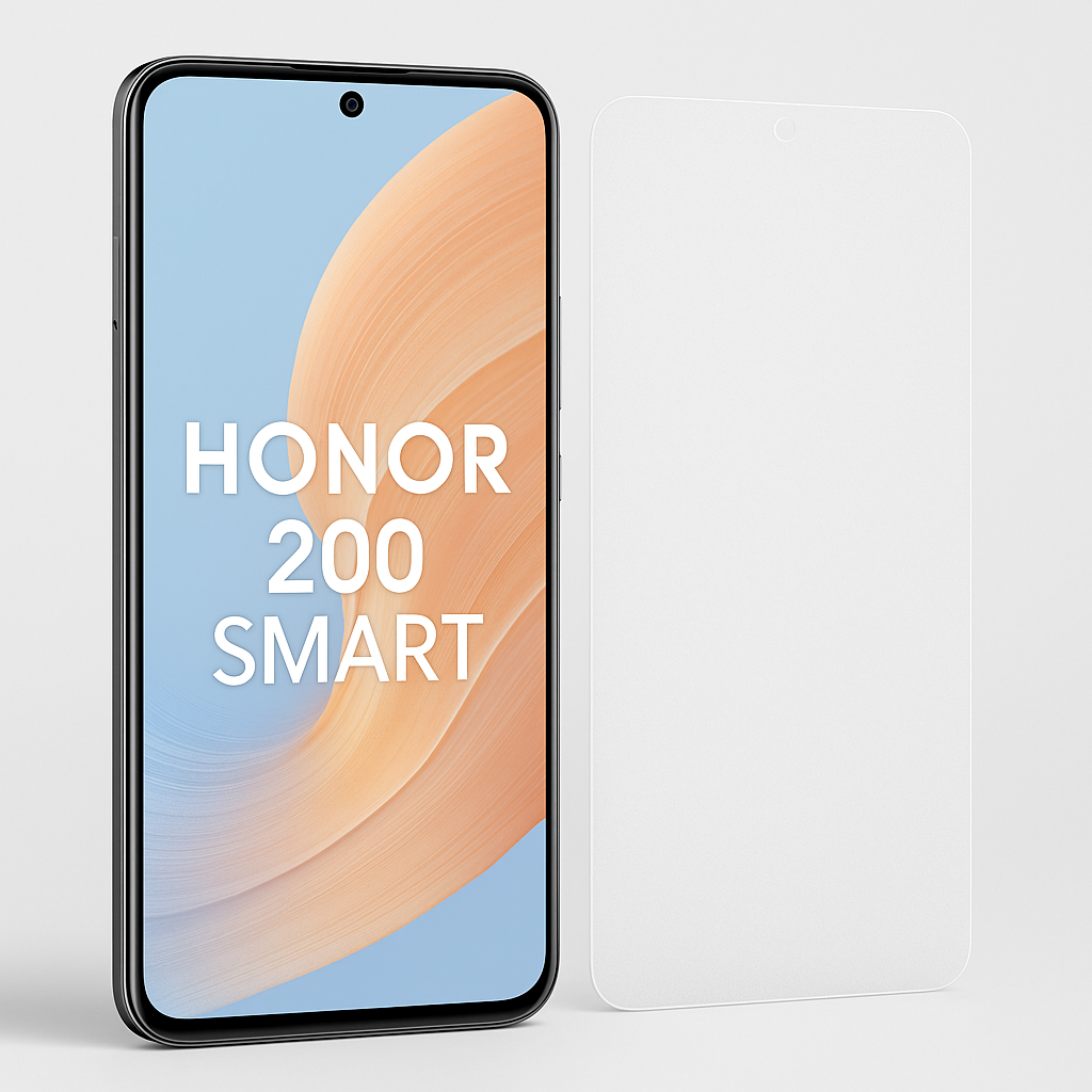 Honor 200 Smart puhelin ja mattapintainen panssarikalvo vierekkäin, heijastamaton anti-glare näyttösuoja