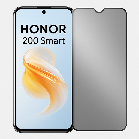 Honor 200 Smart puhelin ja mattapintainen privacy panssarikalvo vierekkäin
