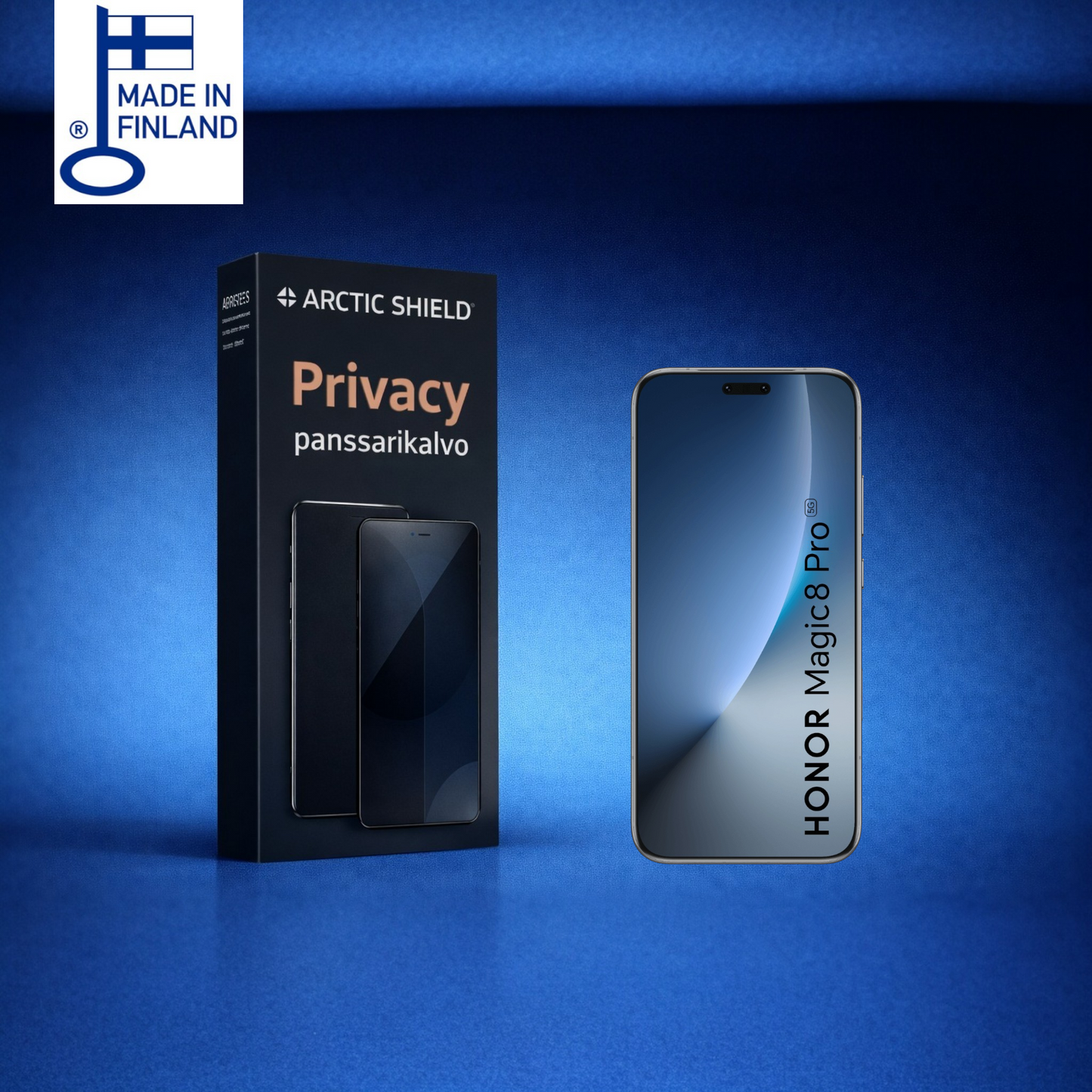 Honor Magic 8 Pro panssarikalvo privacy – tumma näytönsuoja, suojaa näyttöä ja estää sivulta katselun julkisissa tiloissa.