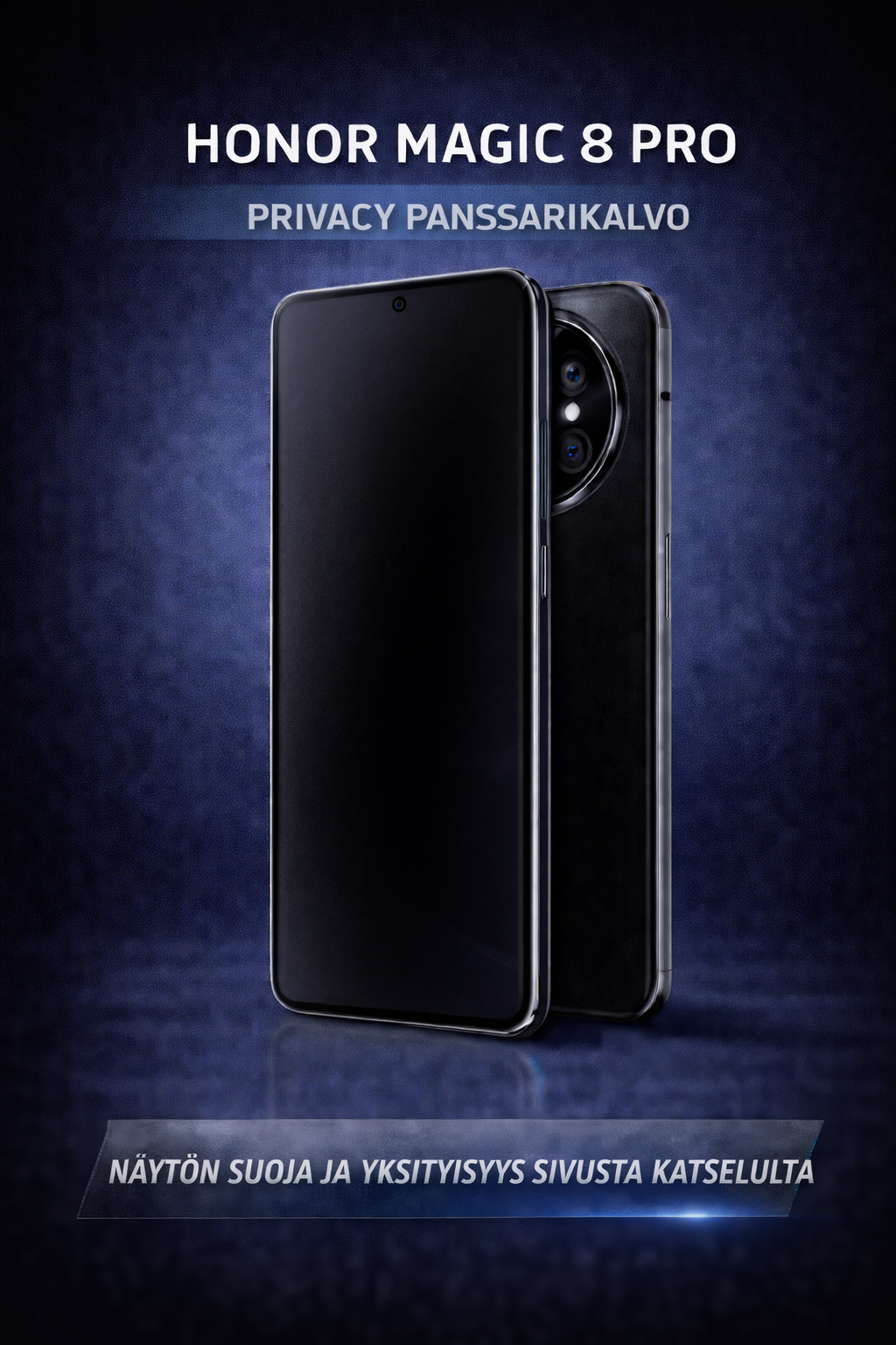 Honor Magic 8 Pro privacy panssarikalvo – tumma näytönsuoja, joka suojaa näyttöä ja estää sivulta katselun julkisissa tiloissa