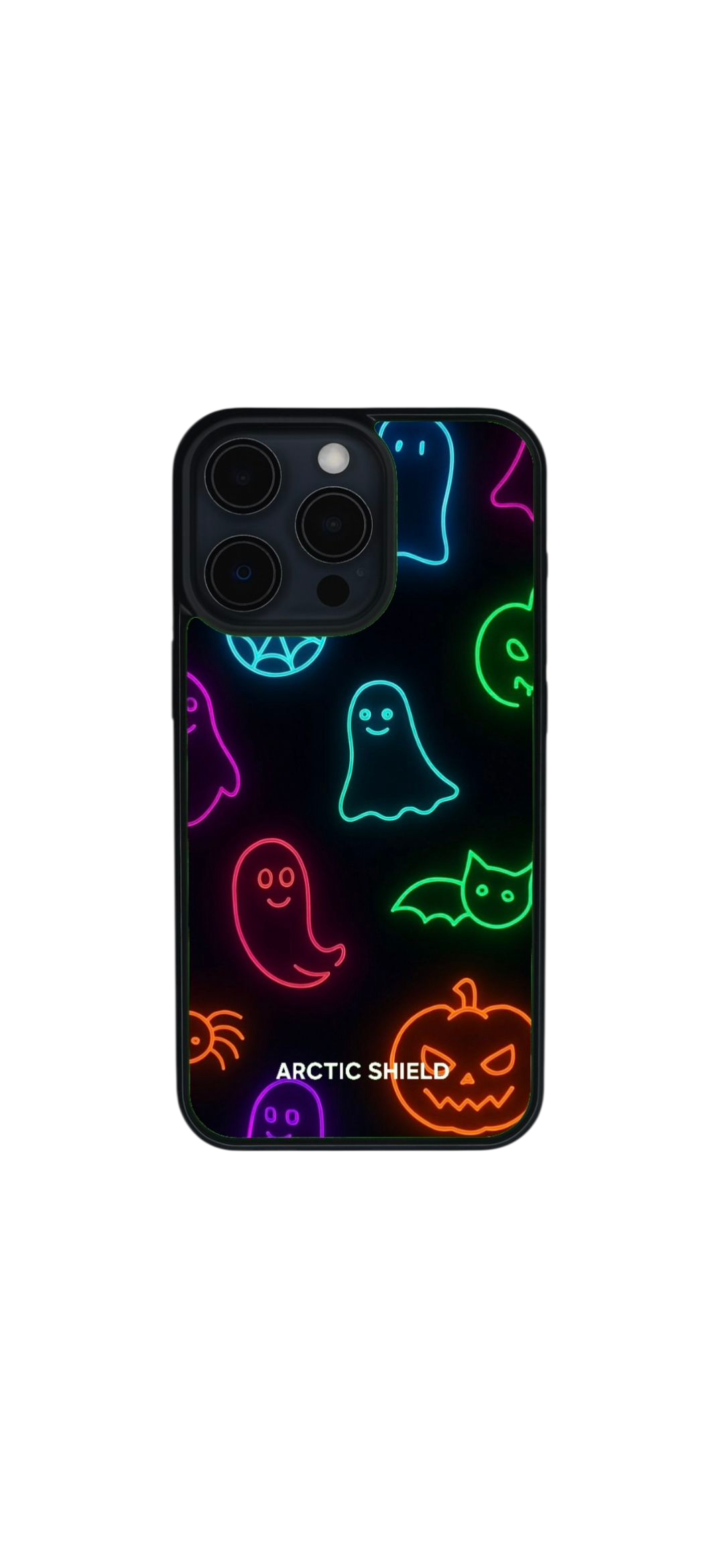 iPhone 11 Pro Magsafe suojakuori – neon Halloween kuosi, haamut ja hämähäkinseitti