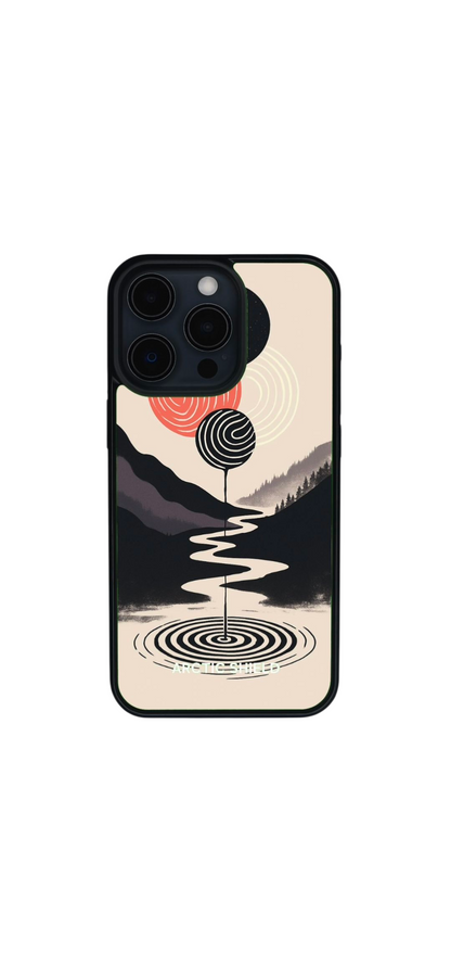 iPhone 11 Pro Magsafe suojakuori – moderni maisemadesign punaisella auringolla