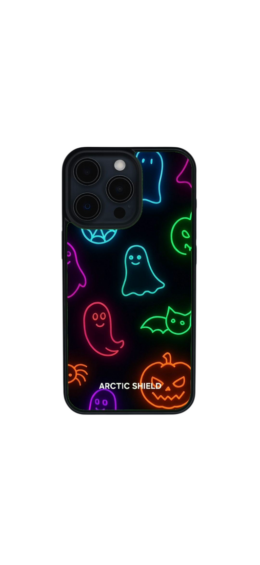 iPhone 11 Pro Max Magsafe suojakuori – neon Halloween kuosi, kummitukset ja kurpitsa