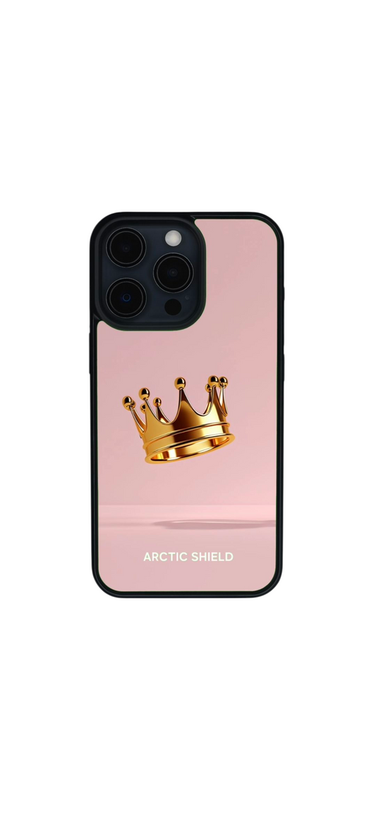 iPhone 11 Pro Max Magsafe suojakuori – vaaleanpunainen tausta ja kultainen kruunu