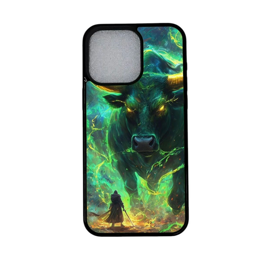 iPhone 12 suojakuori tummalla animehahmo-kuvituksella ja punaisella kuulla