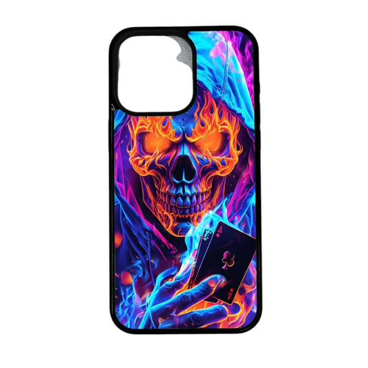 iPhone 12 kuori neonvärisellä pääkallokuvioinnilla
