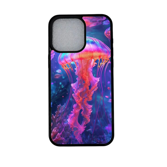 iPhone 12 Pro suojakuori neonvärisellä meduusakuvalla
