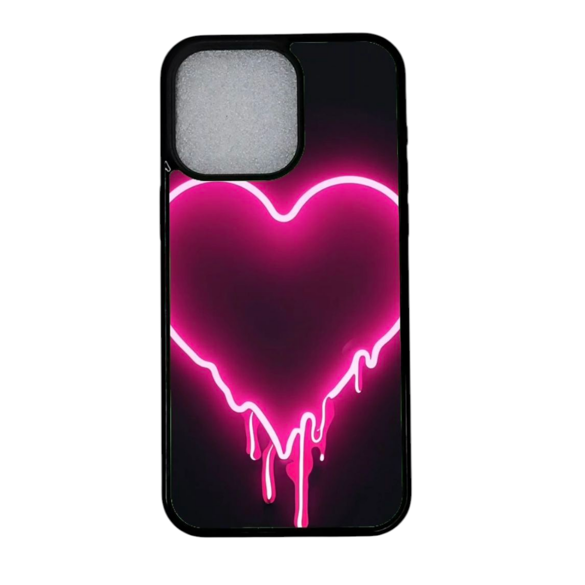 iPhone 12 pro kuori neon pinkki sydän takaa