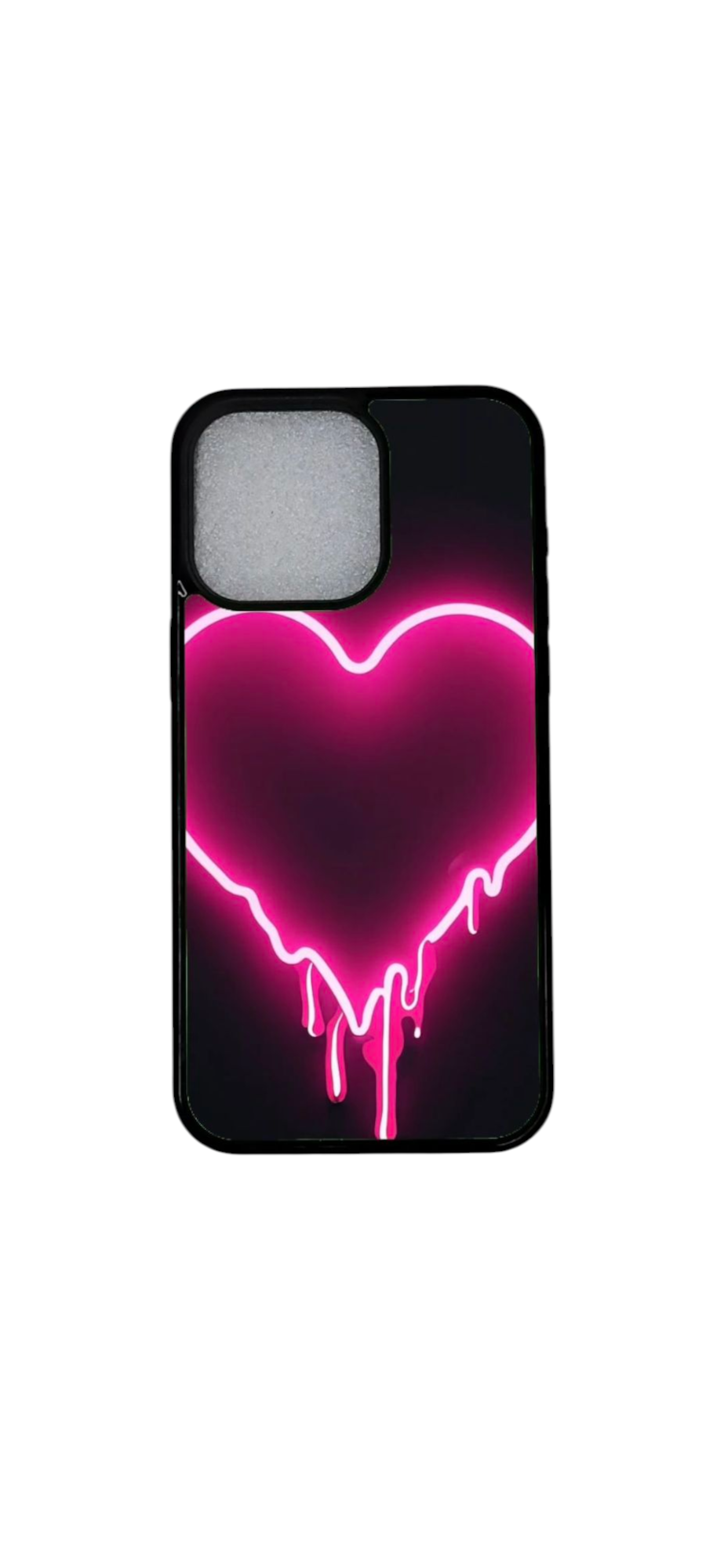iPhone 12 pro kuori neon pinkki sydän edestä