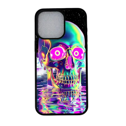 iPhone 12 Pro kuori neon-pääkallo designilla edestä
