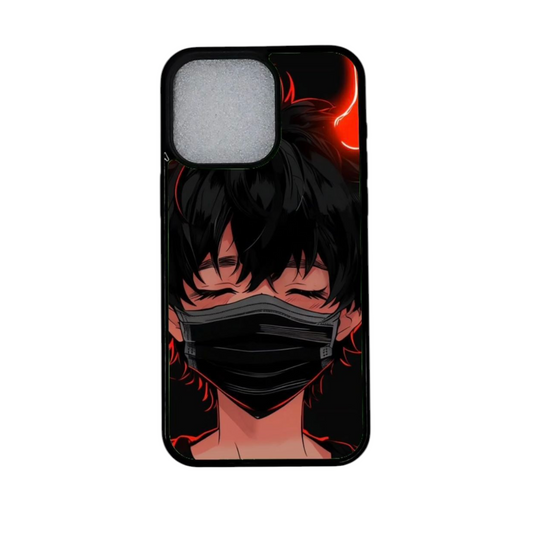 iPhone 12 Pro magneettinen suojakuori – animehahmo mustassa maskissa edestä