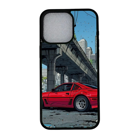 iPhone 12 suojakuori retro punaisella superautolla – etunäkymä