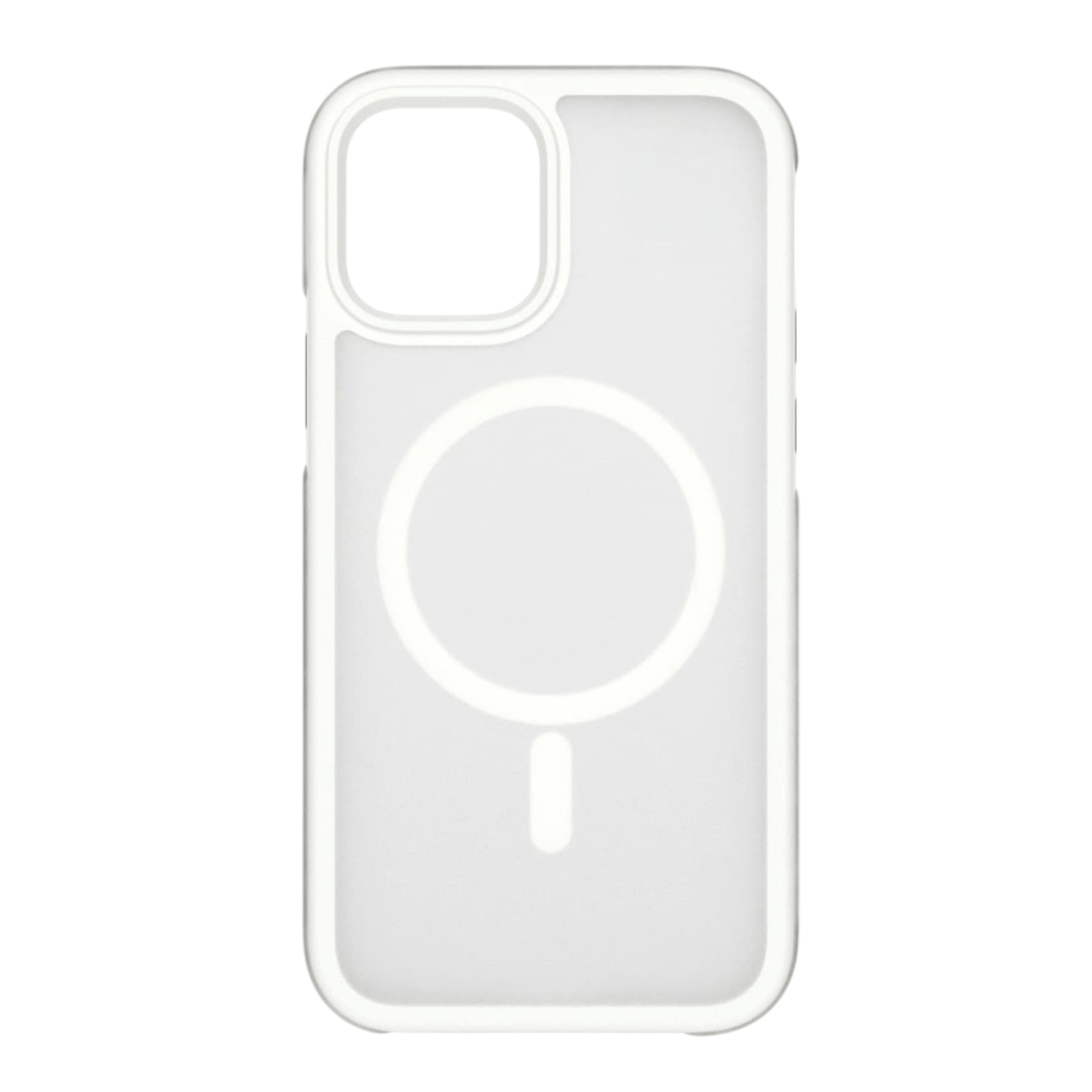 iPhone 15 valkoinen magneettinen suojakuori läpinäkyvällä taustalla