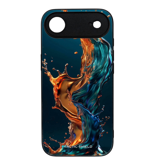 iPhone 17 Air suojakuori MagSafe yhteensopiva – Arctic Shield sininen ja oranssi neste roiske design

