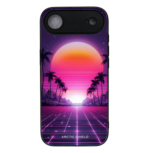 iPhone 17 Air suojakuori MagSafe yhteensopiva – Arctic Shield retro auringonlasku neonvärinen palmu design

