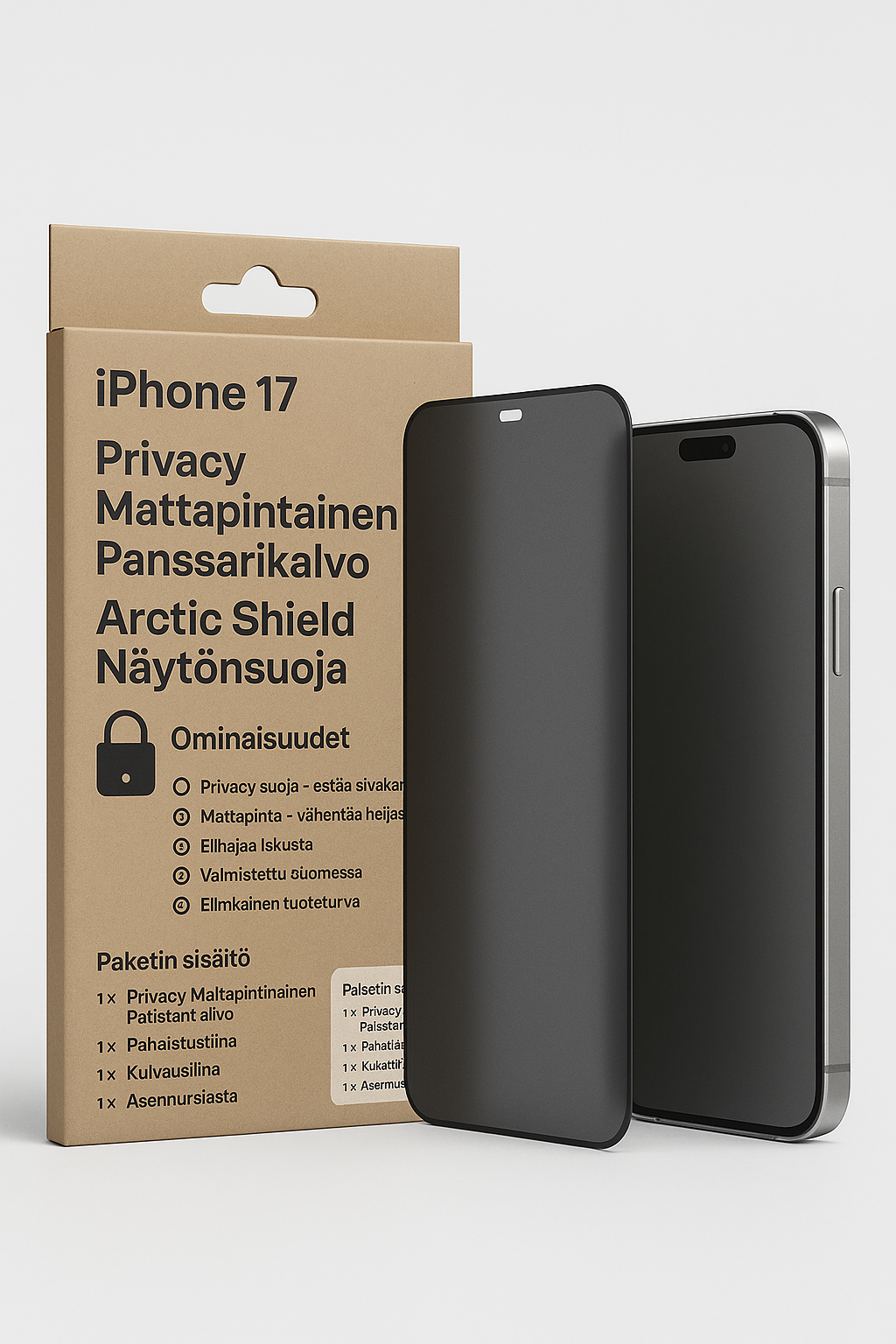  iPhone 17 näytönsuoja – mattapinta ja yksityisyyssuoja