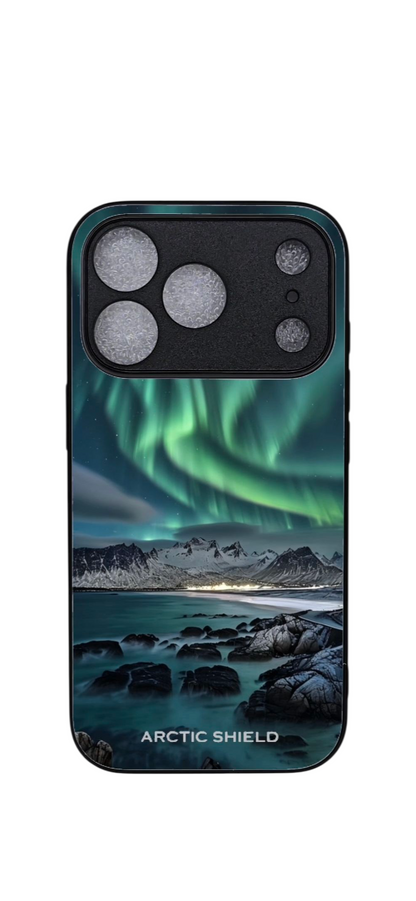 iPhone 17 Pro Max MagSafe suojakuori kova pinta ja kohotettu kameransuoja revontulet kuosi