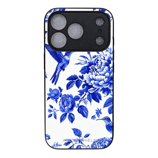 iPhone 17 Pro Max suojakuori sinivalkoinen kukka ja lintu MagSafe yhteensopiva Arctic Shield
