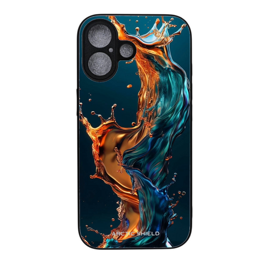 iPhone 17 suojakuori MagSafe yhteensopiva – Arctic Shield sininen ja oranssi neste roiske design

