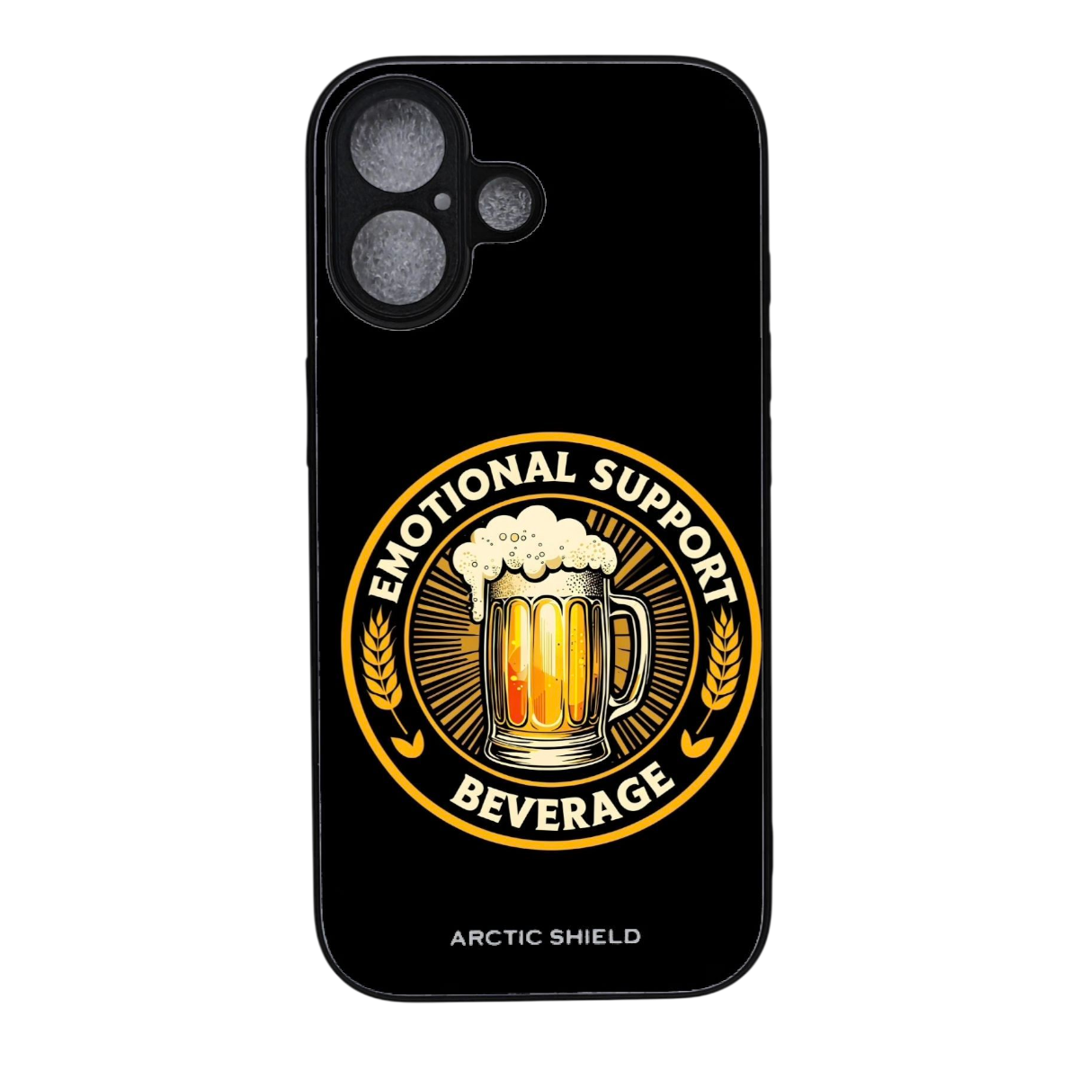 iPhone 17 suojakuori MagSafe yhteensopiva – Arctic Shield olutkuosi Emotional Support Beverage design

