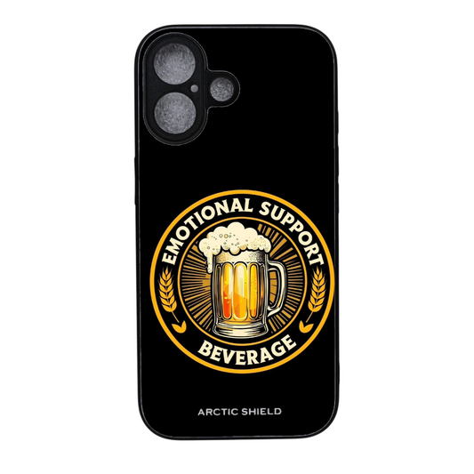 iPhone 17 suojakuori MagSafe yhteensopiva – Arctic Shield olutkuosi Emotional Support Beverage design

