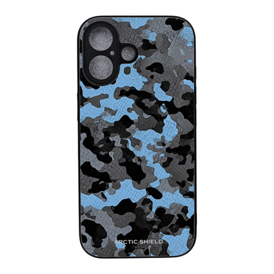 iPhone 17 suojakuori MagSafe yhteensopiva – Arctic Shield sininen harmaa musta maastokuvio camouflage design

