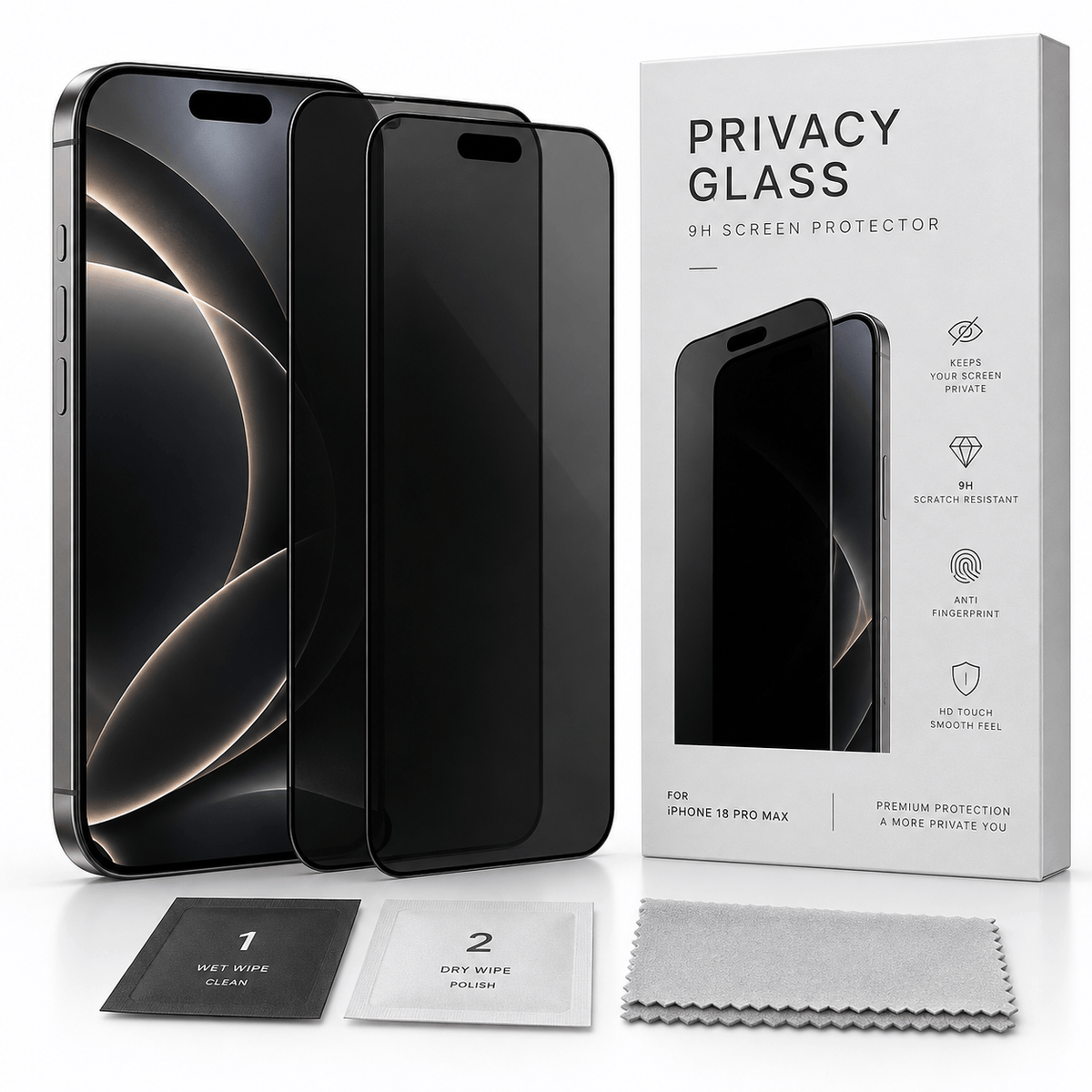 iPhone 18 Pro Max Privacy panssarilasi 9H näytön suojaksi
