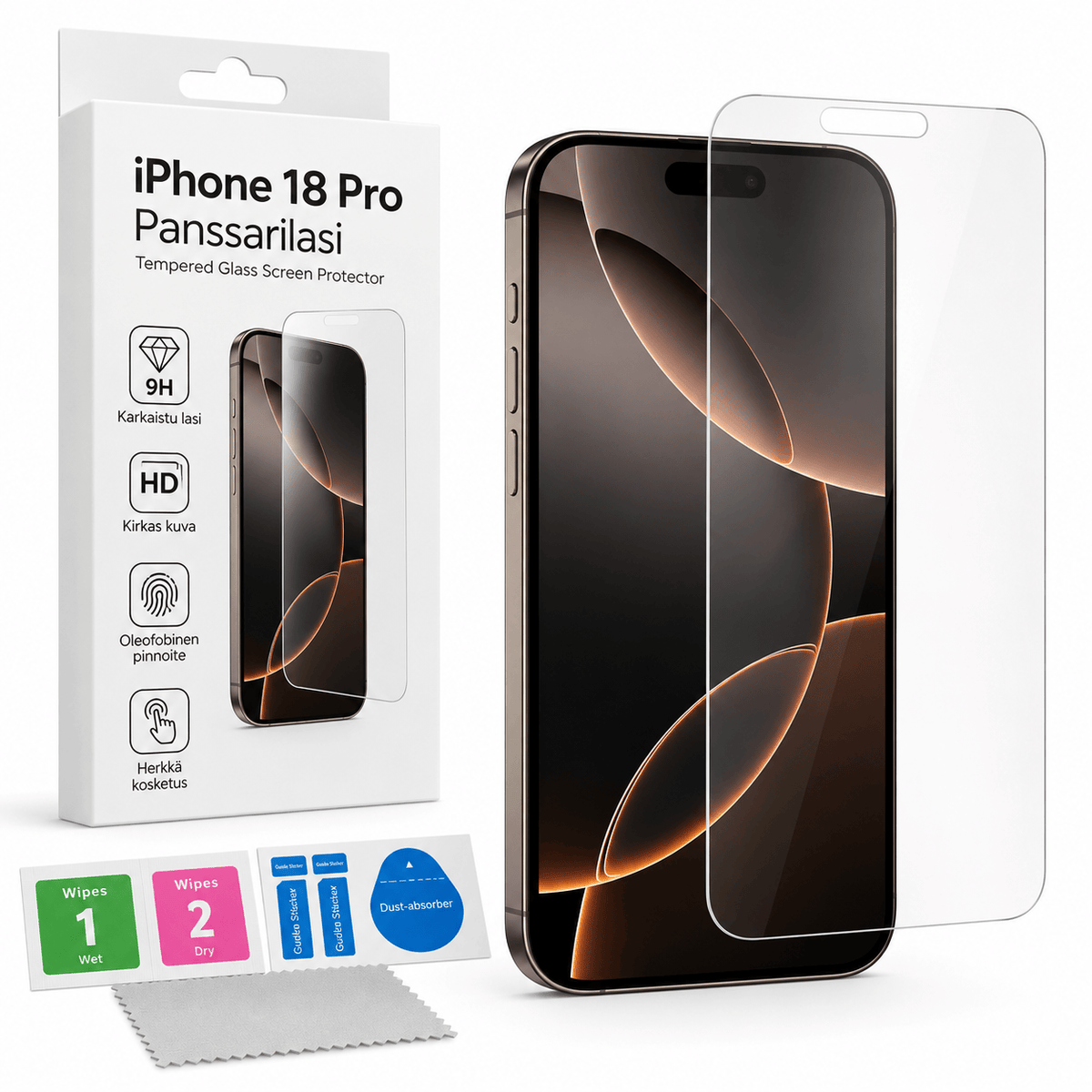 iPhone 18 Pro 9H HD panssarilasi näytön suojaksi