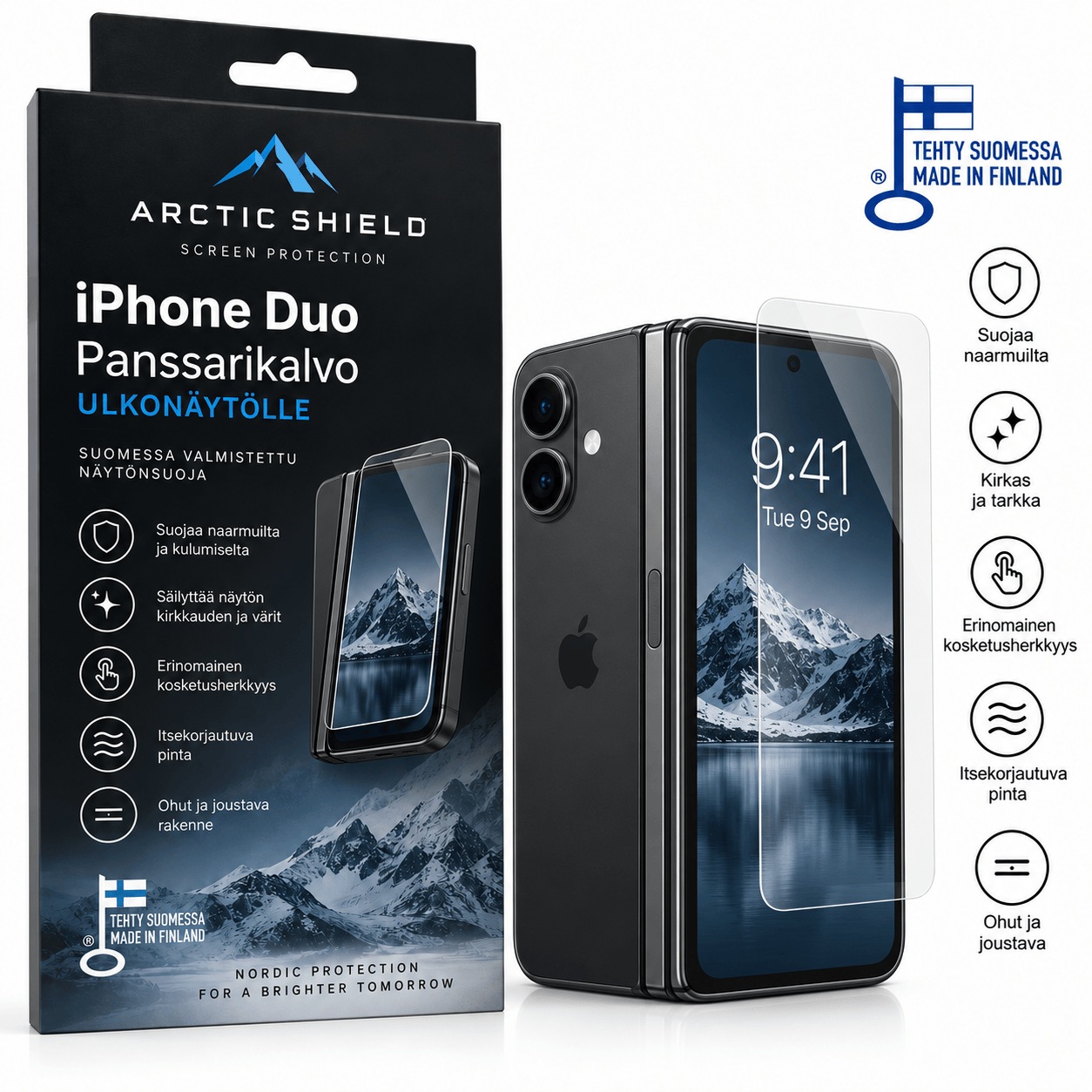 iPhone Duo panssarikalvo ulkonäytölle – Arctic Shield näytönsuoja