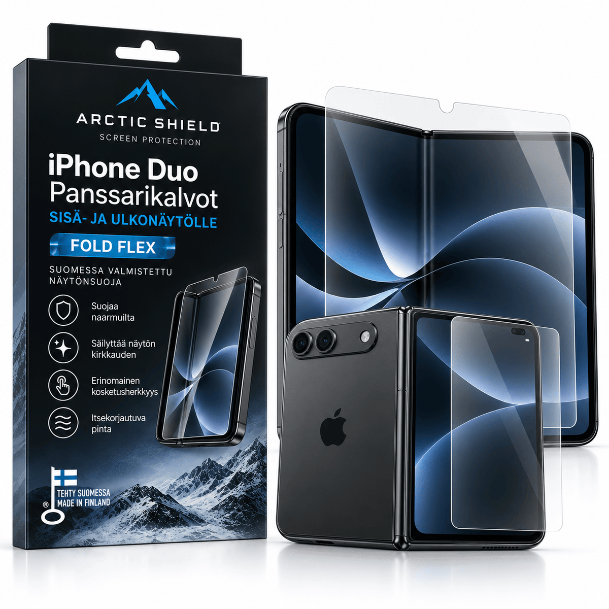 iPhone Duo panssarikalvot sisä- ja ulkonäytölle – Arctic Shield Fold Flex näytönsuojat