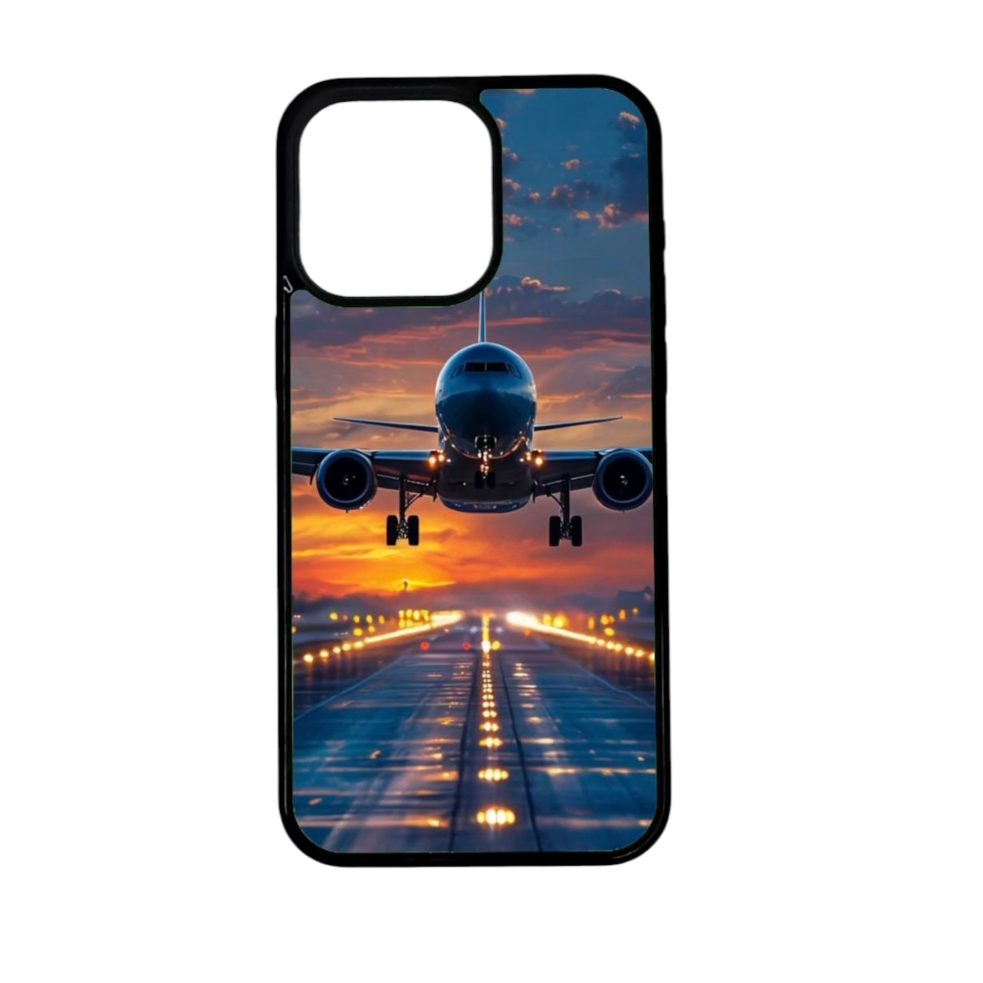 iphone case with airplane landing on runway at sunset – magnetic case

