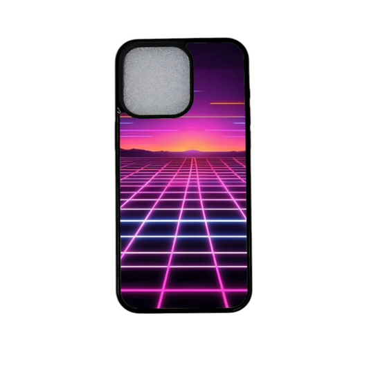 iPhone-kuori jossa neonverkko ja auringonlasku

