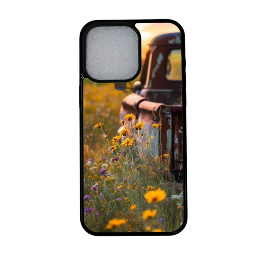 iPhone 12 Pro magneettinen kuori – kukkaketo ja vanha lava-auto edestä