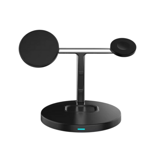 Musta MagSafe All-in-One latausteline – tyylikäs muotoilu ja LED-valo edessä