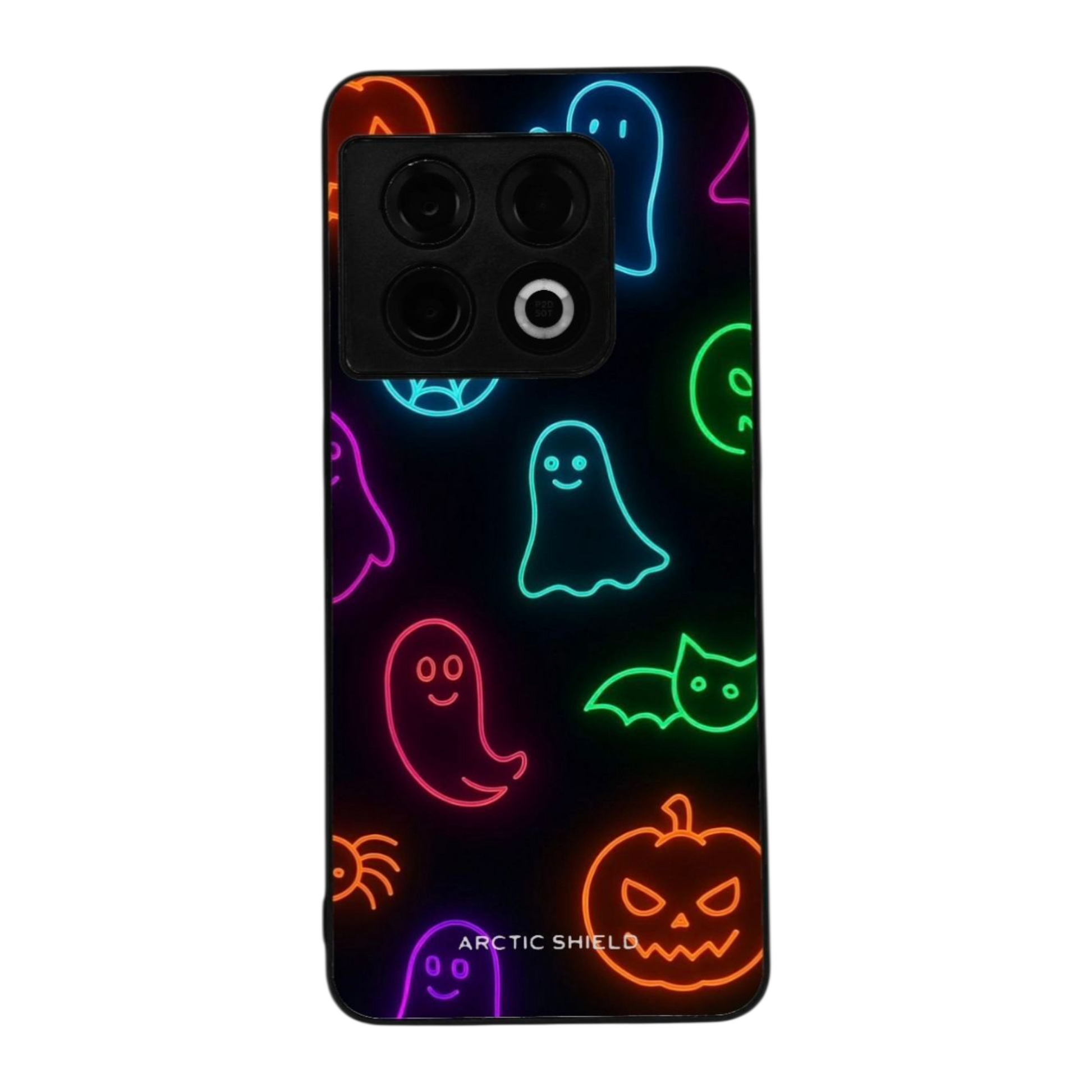OnePlus 7 / 6T Halloween kuori – neon haamut, lepakko ja kurpitsa design