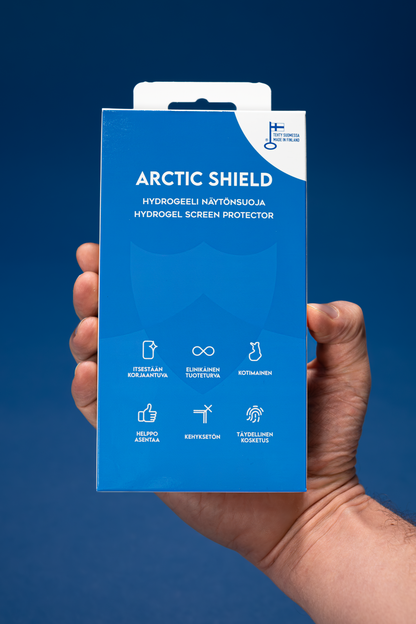 OnePlus 9 panssarikalvo Arctic Shield Frost mattapinnalla – tuotepakkaus esittely.