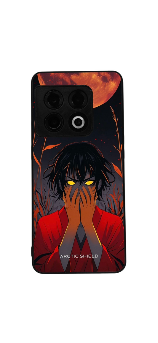 OnePlus Nord 4 Arctic Shield suojakuori – animehahmo keltaisin silmin ja punainen kuu