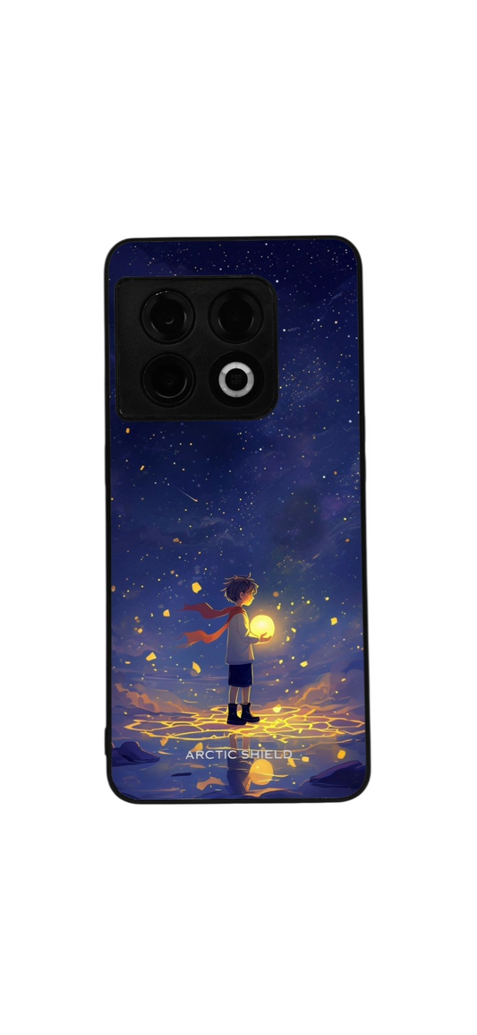OnePlus Nord 4 Starlight Dream -suojakuori – poika pitelee hehkuvaa orbia utuisten tähtien alla