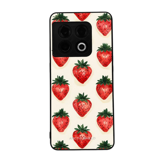 OnePlus Nord 4 Arctic Shield -suojakuori – mansikkakuosi vaalealla taustalla