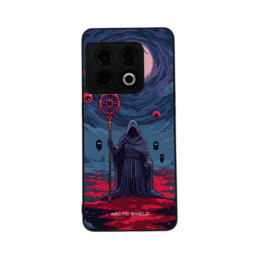 🟩 Alt-teksti kuvalle
OnePlus Nord 4 Arctic Shield -suojakuori – synkkä velho pikselitaidetyylillä