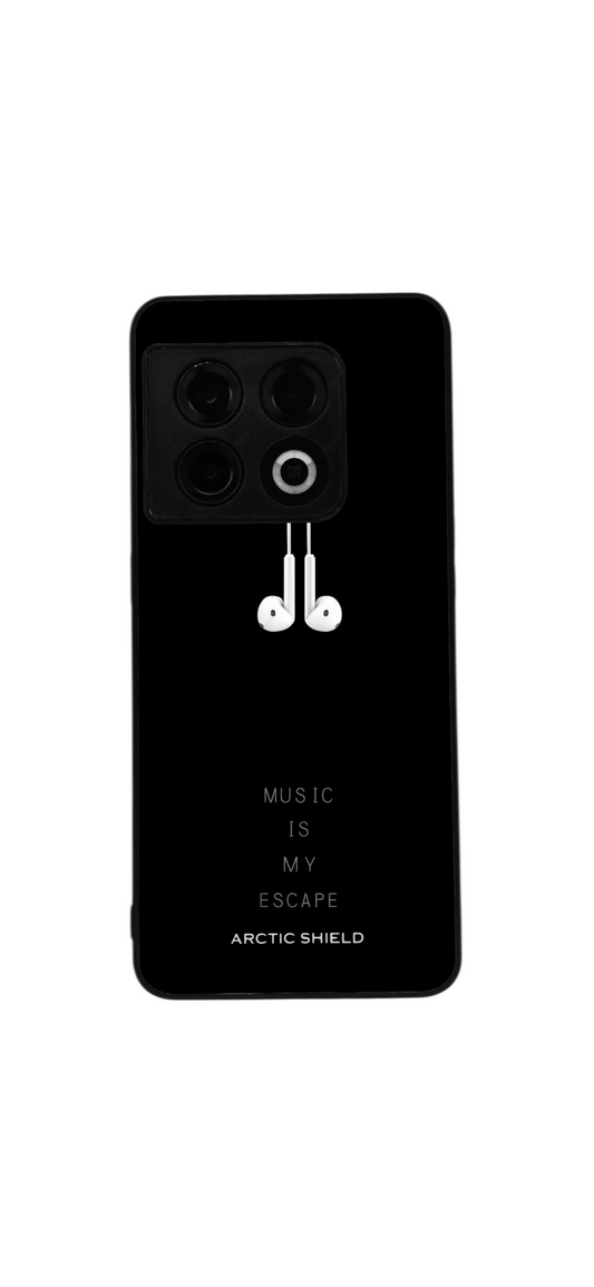 OnePlus Nord CE 3 Lite Music Escape -suojakuori – kuulokegrafiikka ja teksti “Music Is My Escape”
