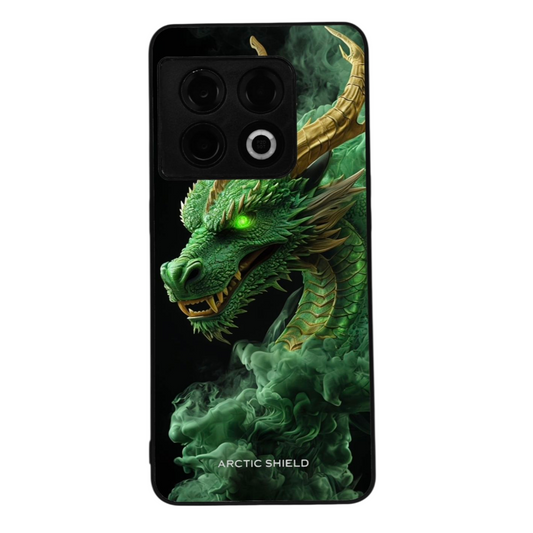 OnePlus Nord CE 3 Lite Arctic Shield -suojakuori – vihreä lohikäärme ja savuefektit