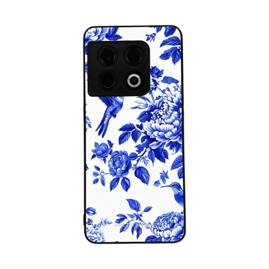 OnePlus Nord CE 3 Lite Arctic Shield -suojakuori – sinivalkoinen kukkakuosi ja lintu