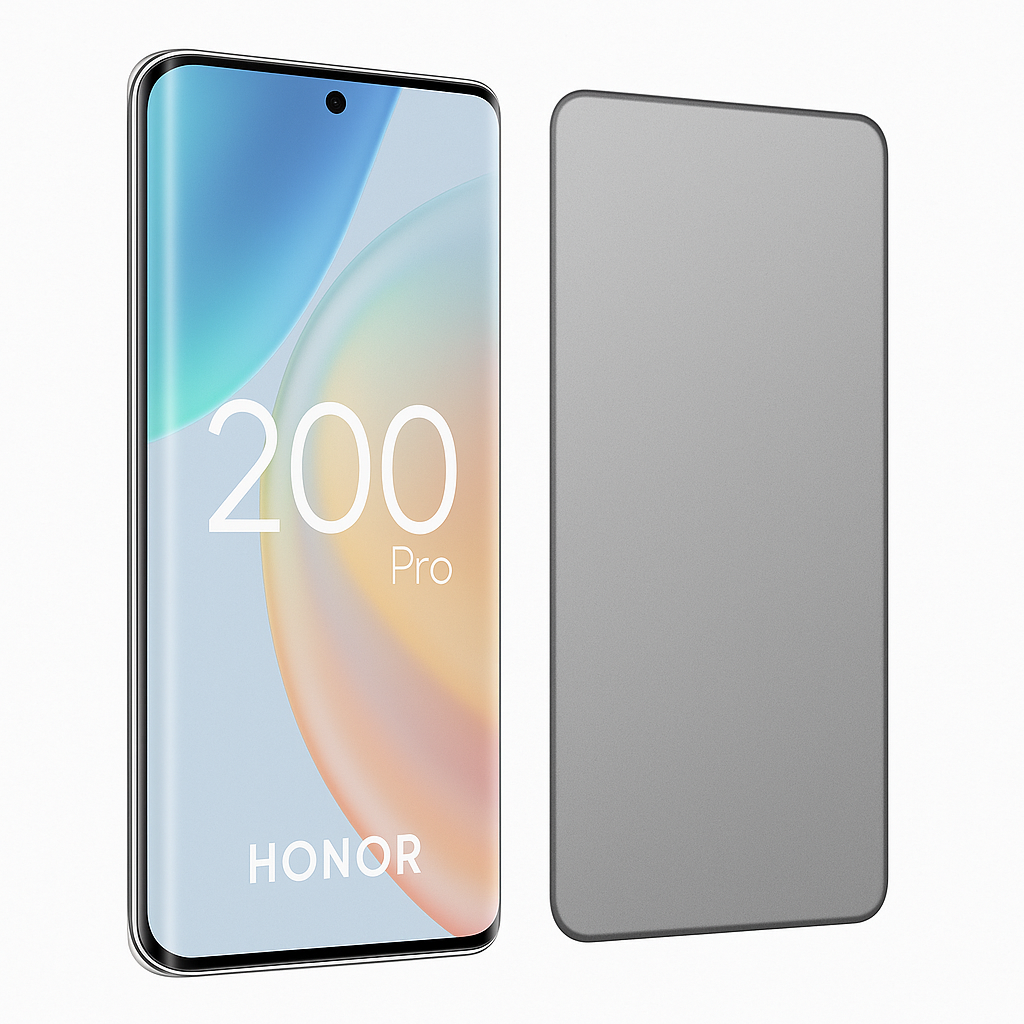 Honor 200 Pro ja mattapintainen panssarikalvo vierekkäin, läpikuultava anti-glare näyttösuoja