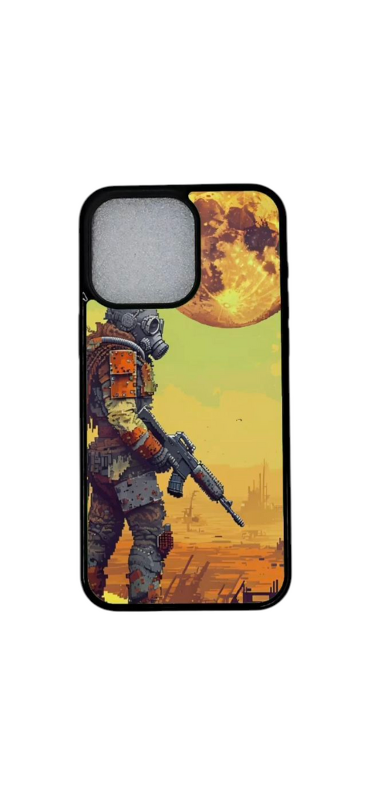 Magneettinen iPhone-kuori, jossa pikselisotilas ja valtava kuu